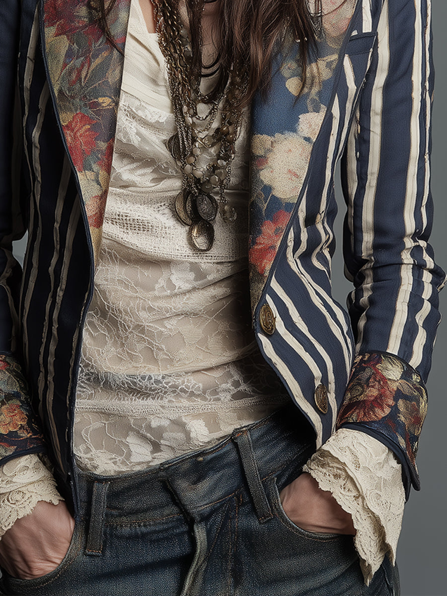 Avenorix | Floral Print Blazer with Structured Shoulder for Women