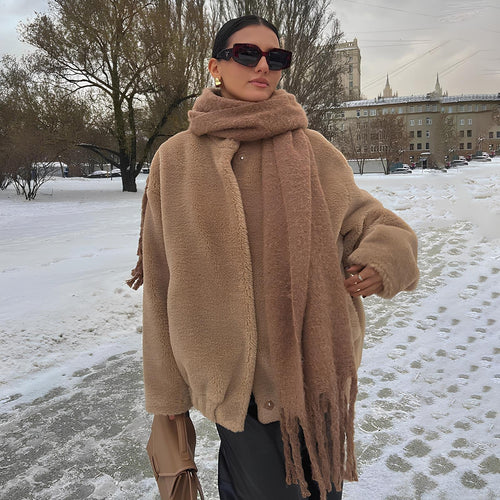 Adelaide – Teddy Faux Fur Coat with Drop Shoulder Drape for Women