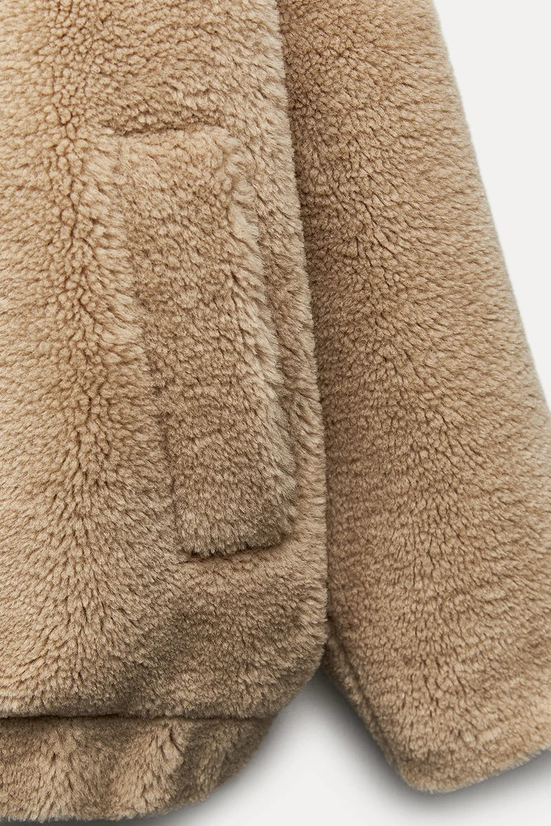 Adelaide – Teddy Faux Fur Coat with Drop Shoulder Drape for Women – view 10