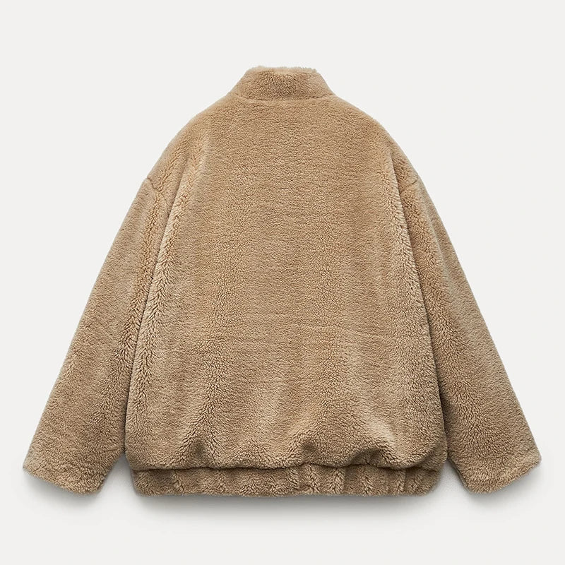 Adelaide – Teddy Faux Fur Coat with Drop Shoulder Drape for Women – view 8