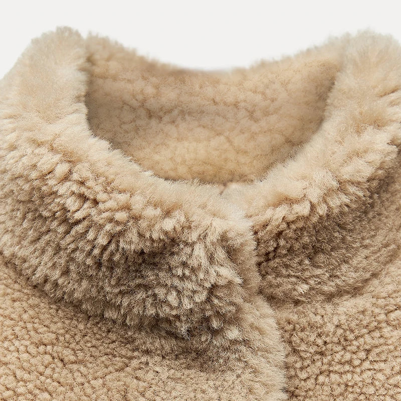 Adelaide – Teddy Faux Fur Coat with Drop Shoulder Drape for Women – view 9