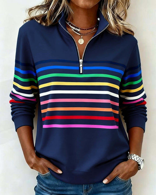 Adelphine – Kindled Striped Half Zip Knit Sweater for Women
