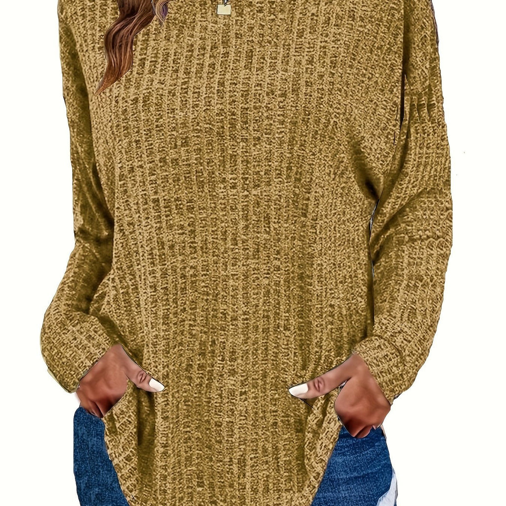 Paloma | Waffle Knit Tunic Sweater with Curved Hem for Women