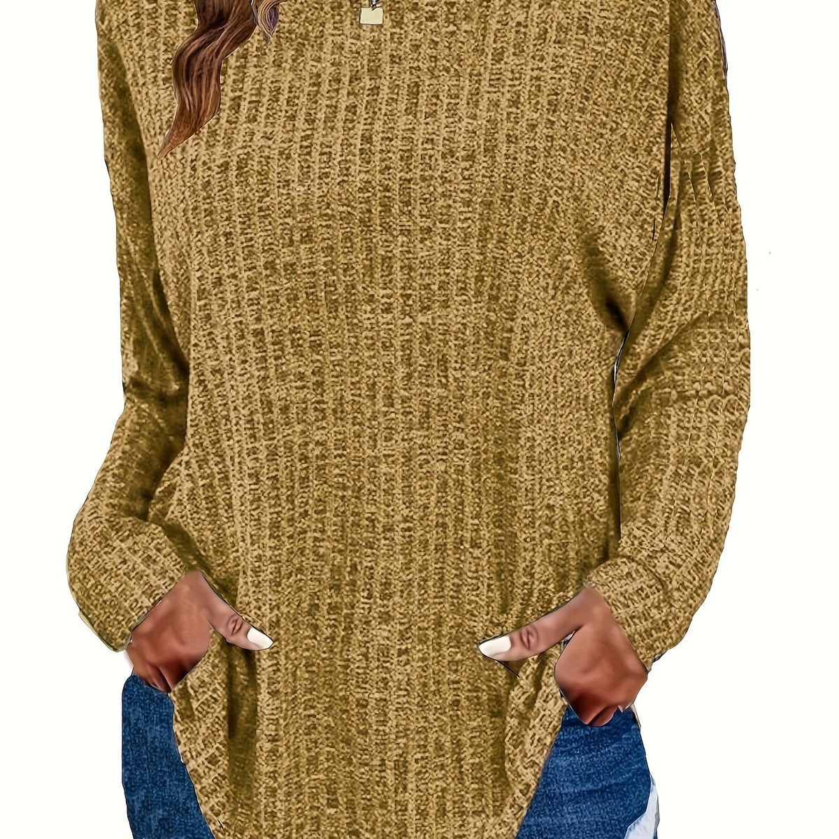 Paloma | Waffle Knit Tunic Sweater with Curved Hem for Women