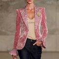 Aida - Women's Velvet Leopard Trim Statement Blazer