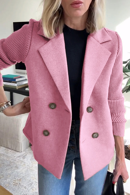 Alesia – Double Breasted Blazer with Spliced Knit Sleeves for Women – view 10