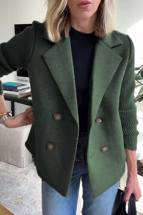 Alesia – Double Breasted Blazer with Spliced Knit Sleeves for Women – view 11