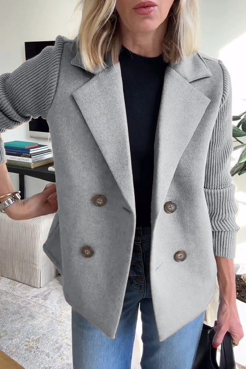 Alesia – Double Breasted Blazer with Spliced Knit Sleeves for Women – view 8
