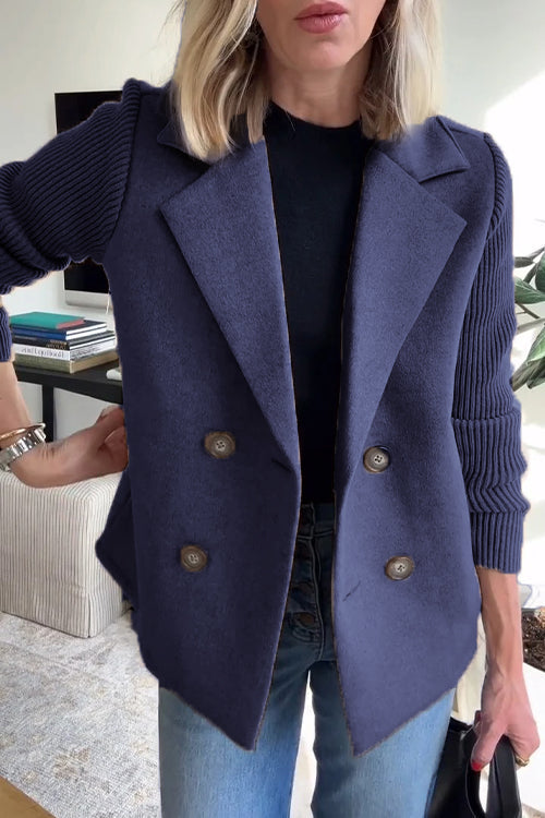 Alesia – Double Breasted Blazer with Spliced Knit Sleeves for Women – view 9