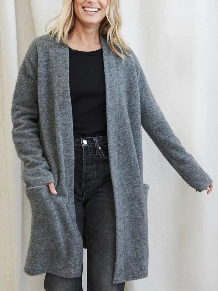 Aurelia - Women's Long Cardigan with Front Pockets – view 2