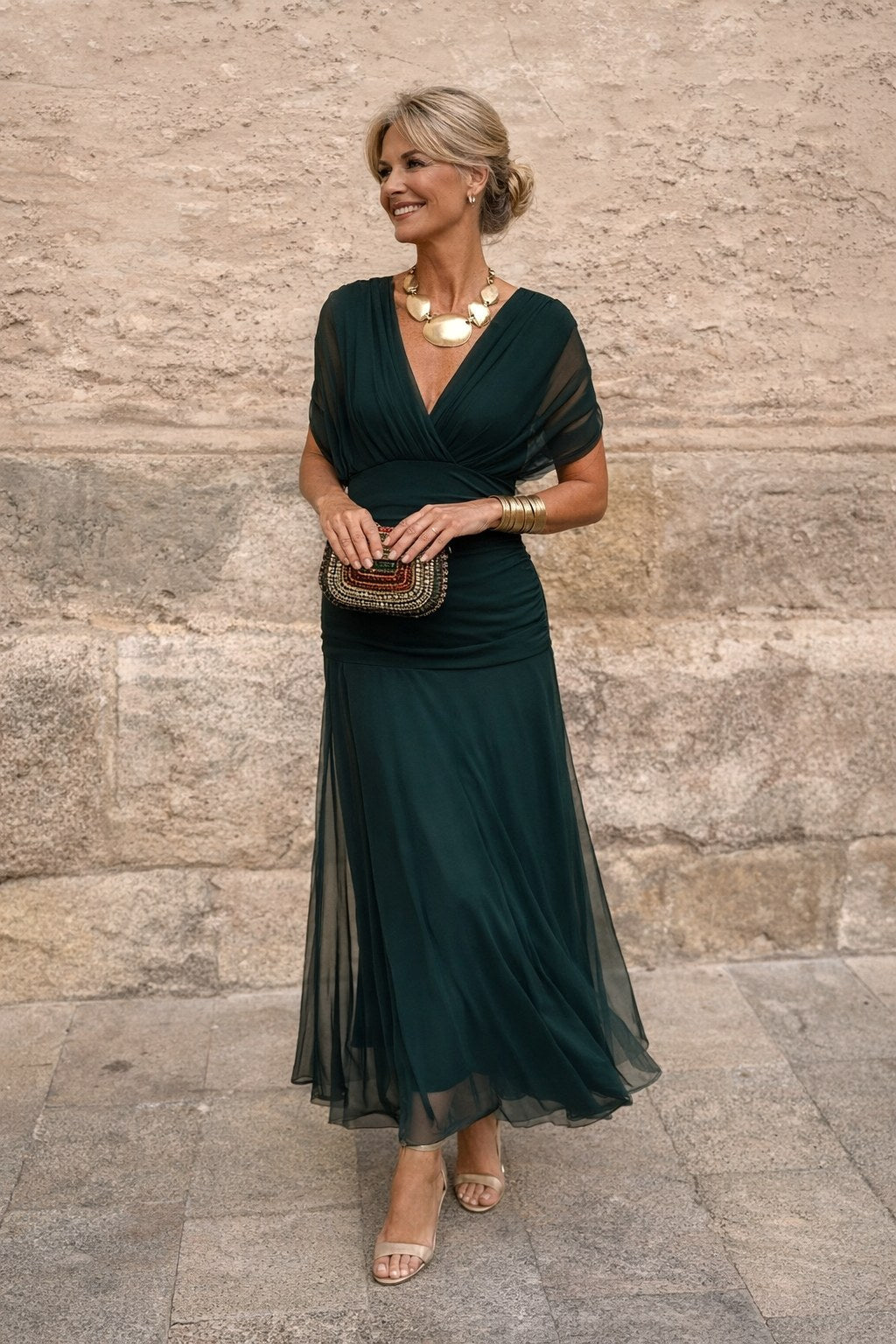 Aurelie | Women's V-Neck Chiffon Maxi Dress, Flowing Ankle-Length Dress