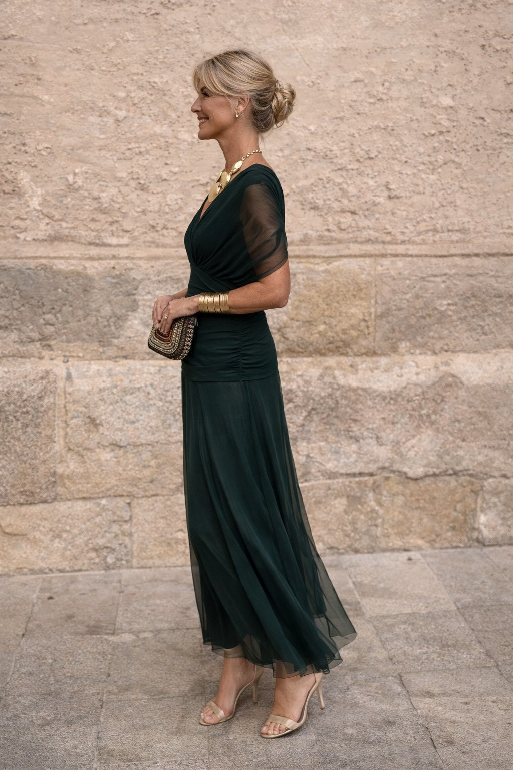 Aurelie | Women's V-Neck Chiffon Maxi Dress, Flowing Ankle-Length Dress
