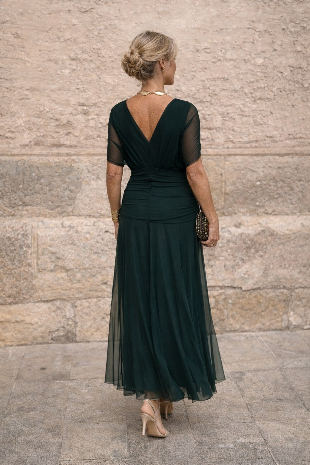 Aurelie | Women's V-Neck Chiffon Maxi Dress, Flowing Ankle-Length Dress