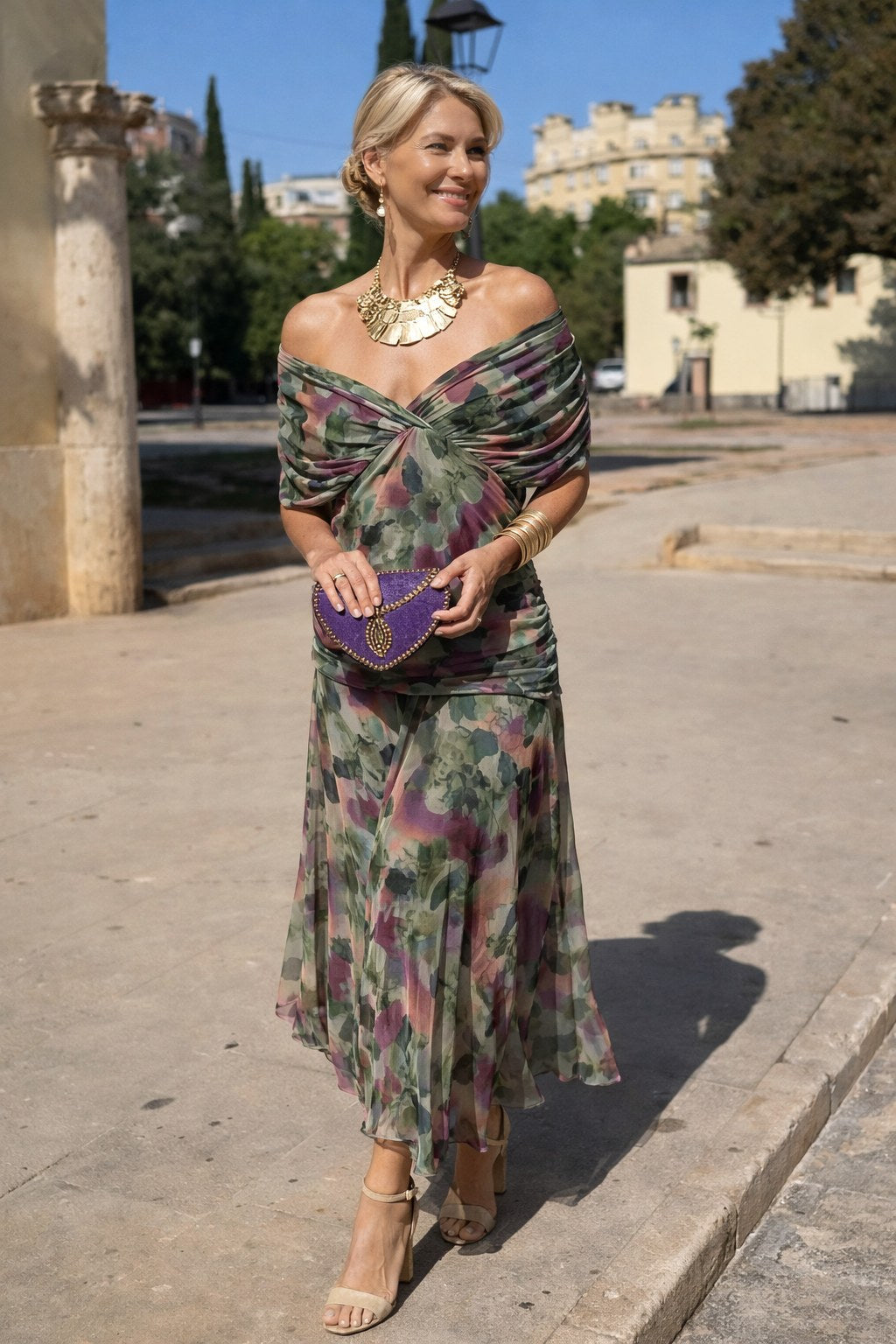 Aurelie – Women's V-Neck Chiffon Maxi Dress, Flowing Ankle-Length Dress – view 4