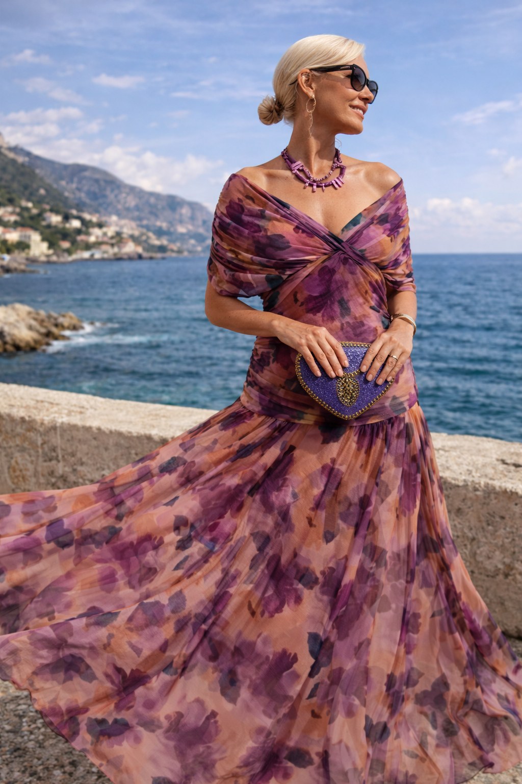 Aurelie – Women's V-Neck Chiffon Maxi Dress, Flowing Ankle-Length Dress – view 8