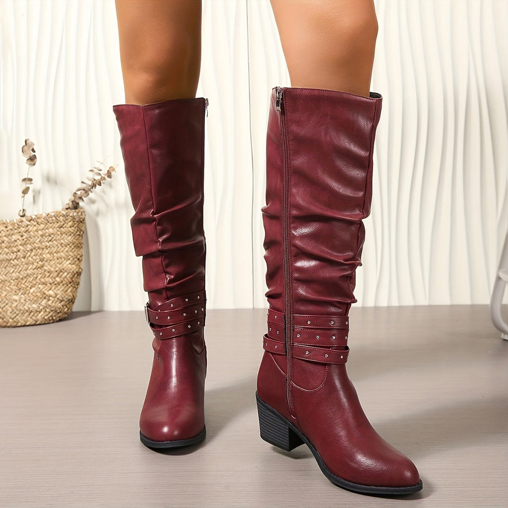 Delilah Studded Buckle Slouch Knee High Boots - view 11
