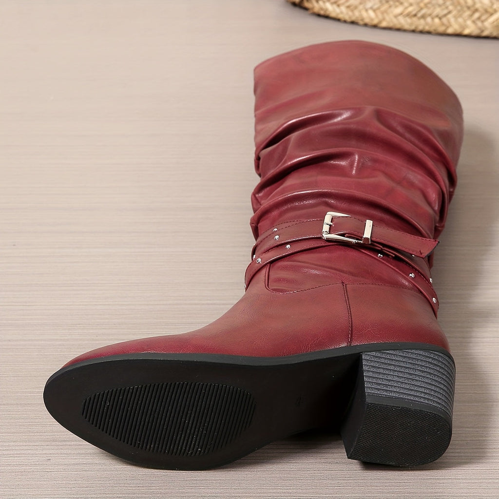 Delilah Studded Buckle Slouch Knee High Boots - view 12