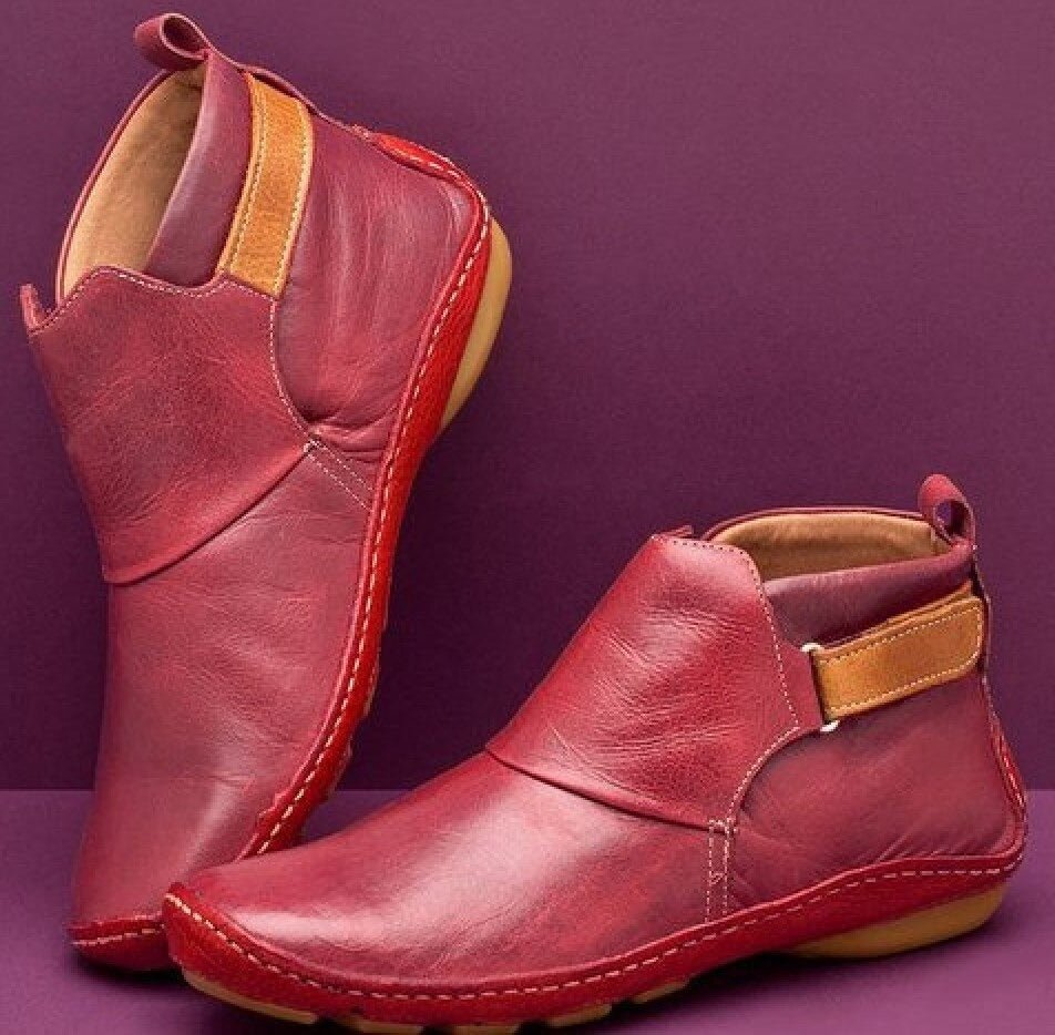 Rosalie Flat Strap Detail Ankle Boots - front view