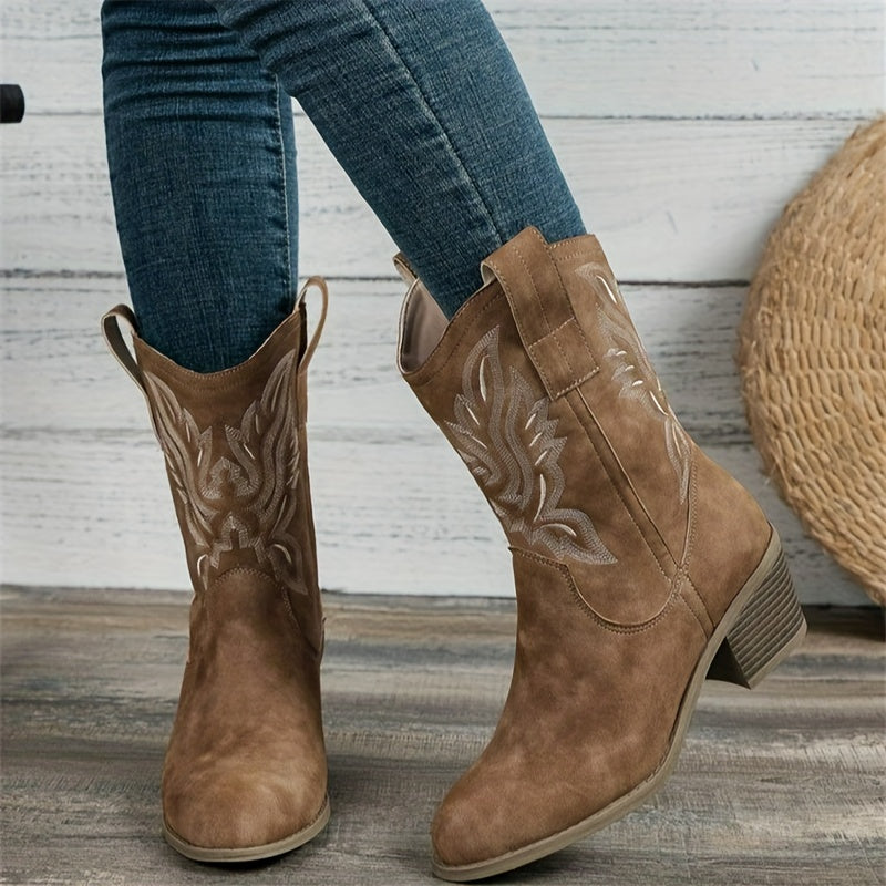 Genevieve Western Stacked Heel Boots - front view