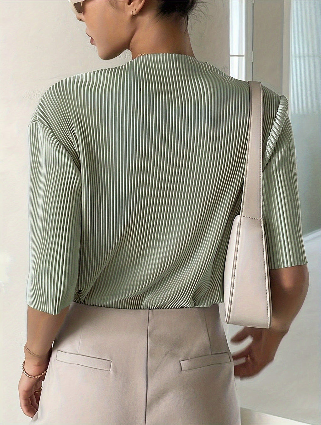 Women's Pleated Blouse with Puff Sleeves
