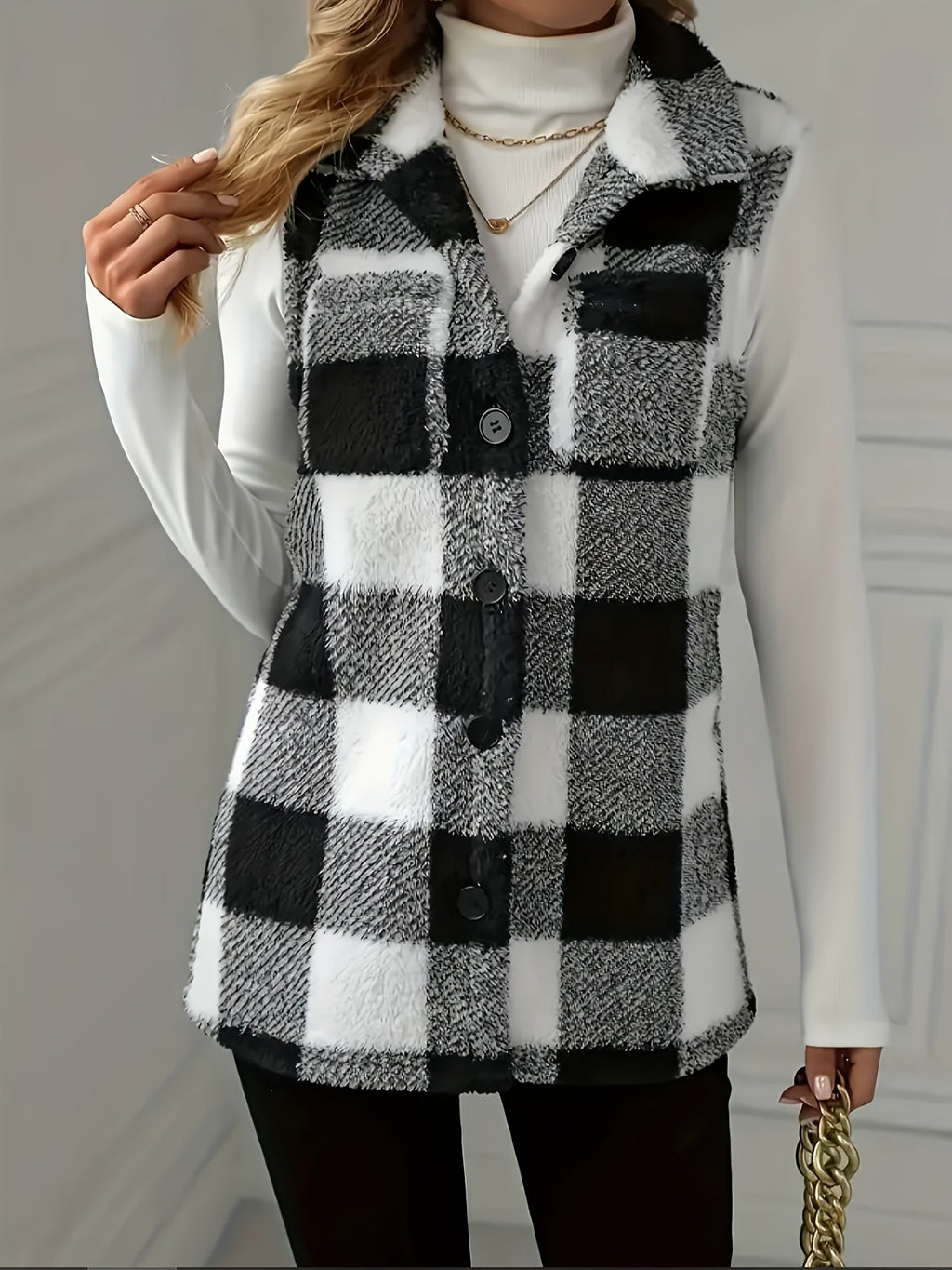 Noelle Plaid Button Front Notch Lapel Jacket - view 3