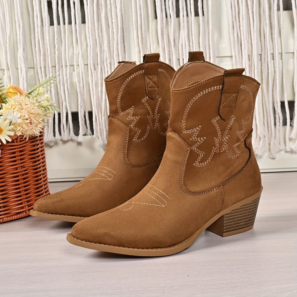 Clara Embroidered Western Ankle Boots - view 7