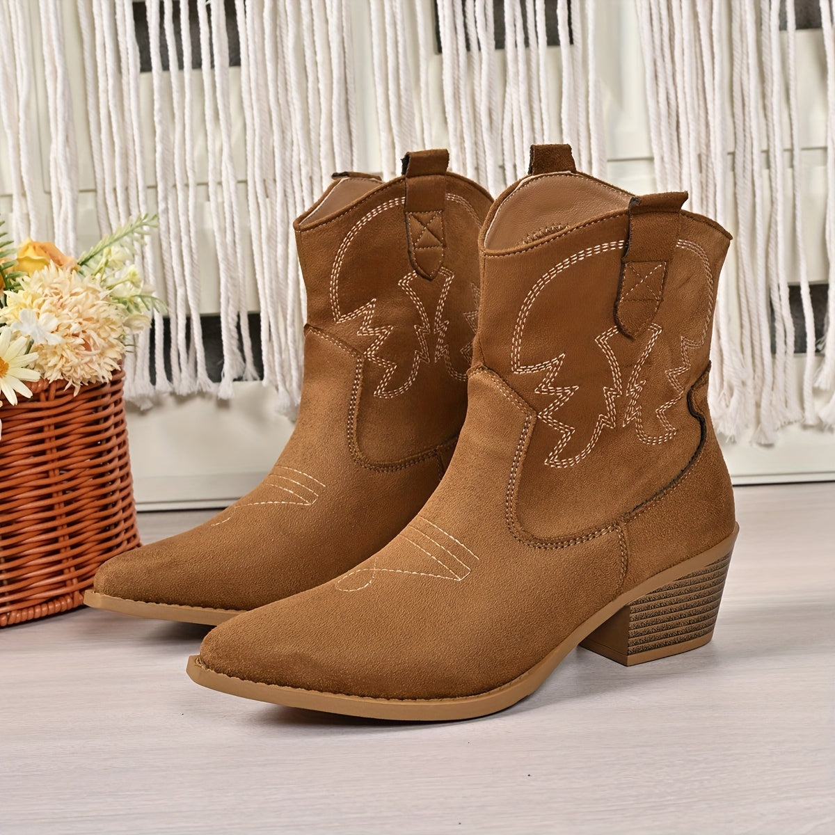 Clara Embroidered Western Ankle Boots - view 7