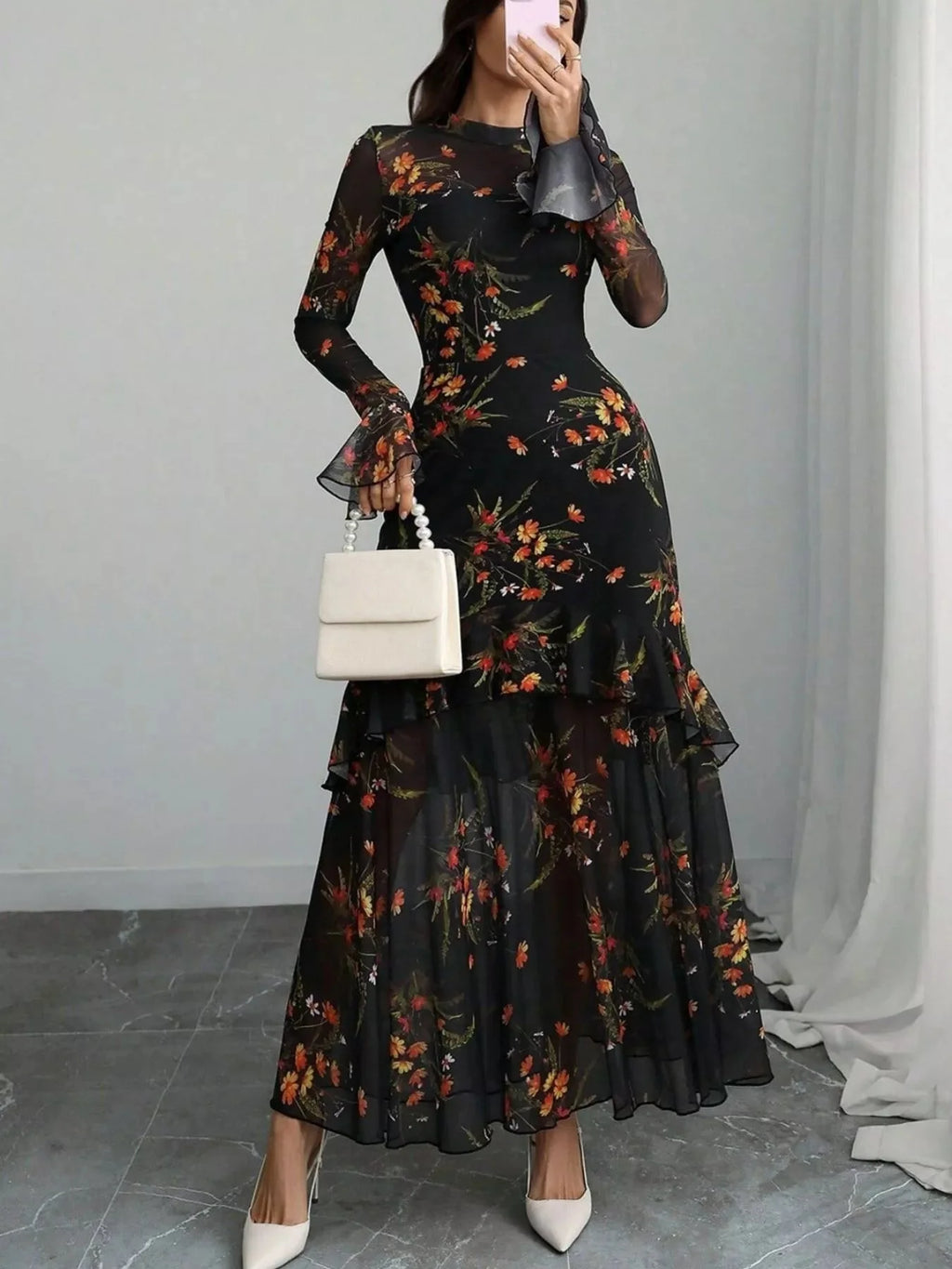 Hazel Turtleneck Floral Print Maxi Dress - view 5
