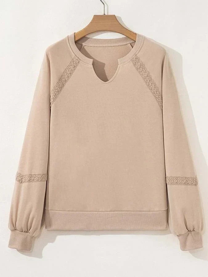 Winifred | Knit Sweatshirt with Lace Trim and Balloon Sleeves for Women