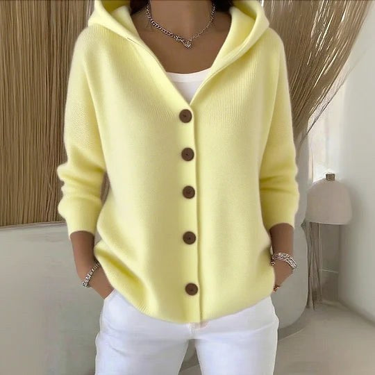 Berenice – Women's Long Sleeve Hooded Cardigan, A-Line Knit Cardigan
