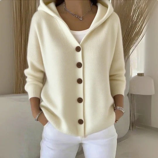 Berenice – Women's Long Sleeve Hooded Cardigan, A-Line Knit Cardigan – view 3