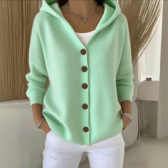 Berenice – Women's Long Sleeve Hooded Cardigan, A-Line Knit Cardigan – view 4