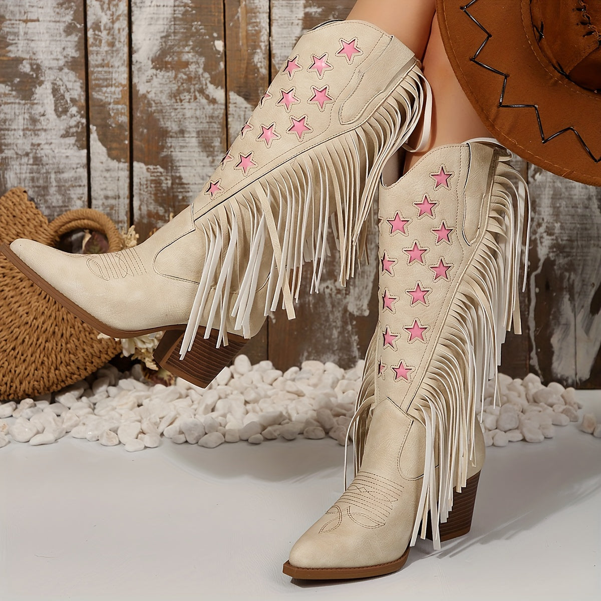 Margot Western Block Heel Fringed Knee High Boots - view 2