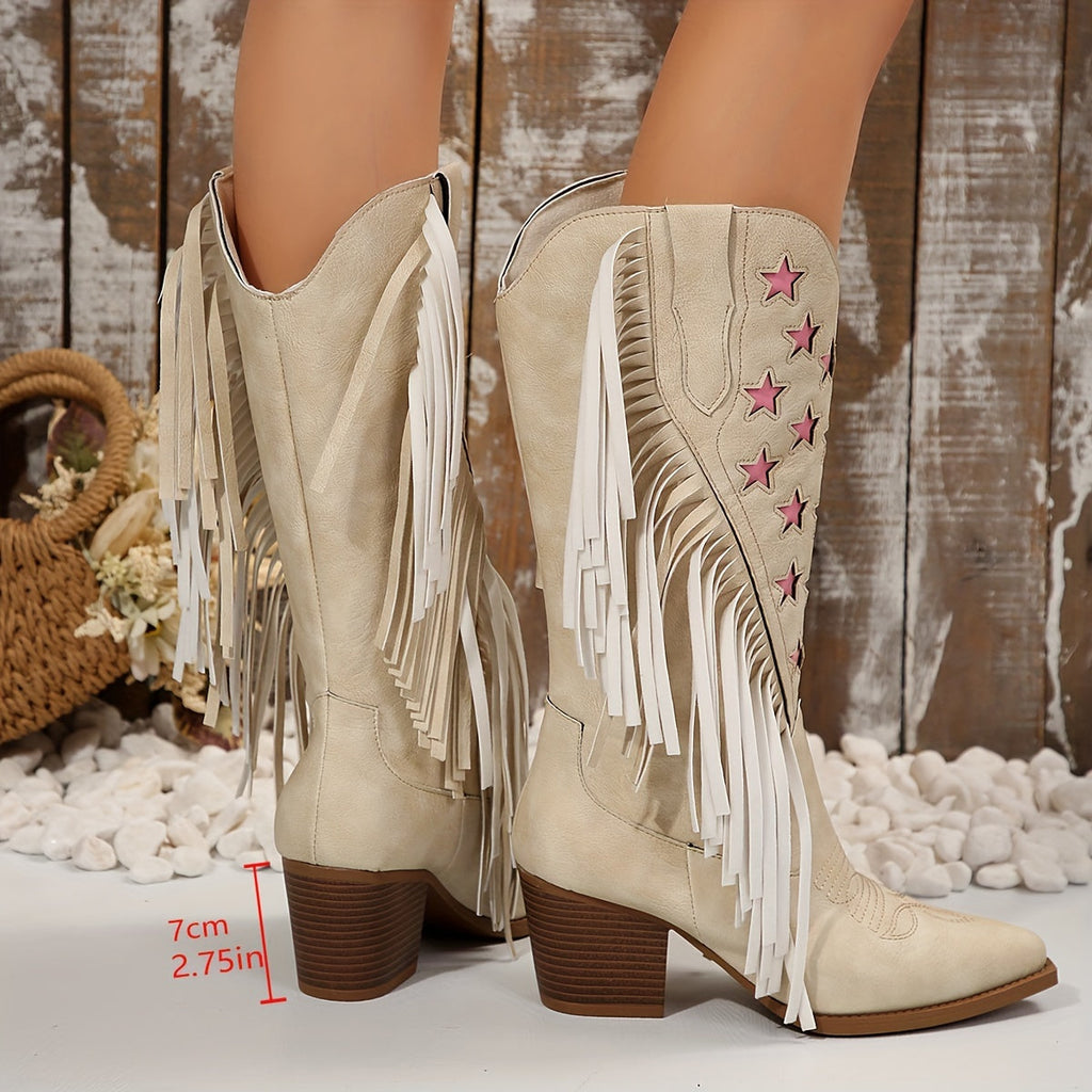 Margot Western Block Heel Fringed Knee High Boots - view 3