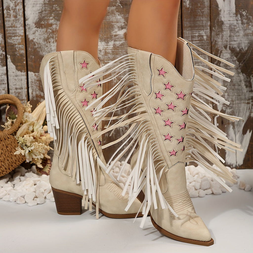 Margot Western Block Heel Fringed Knee High Boots - view 8