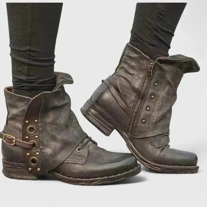 Seraphine Buckle Strap Side Zip Ankle Boots - front view