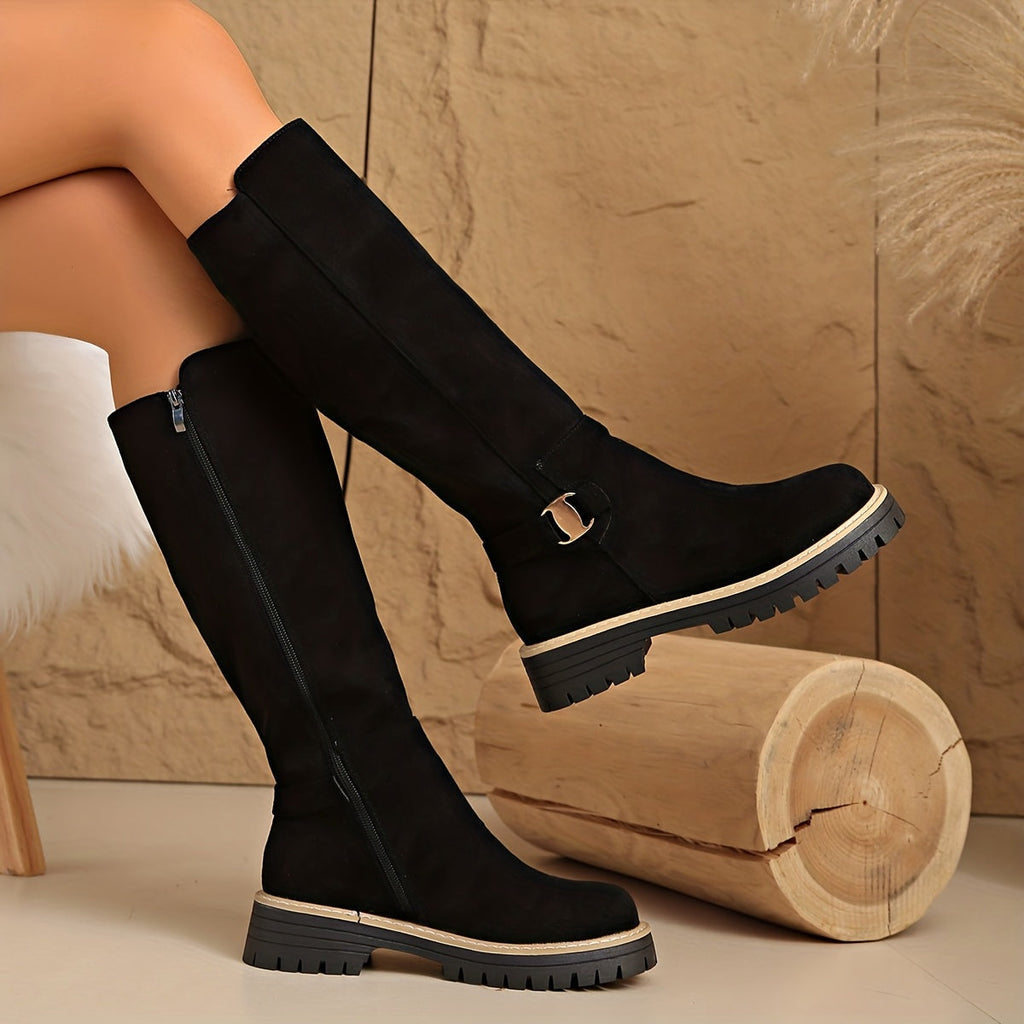 Eloise Lug Sole Knee High Boots - front view