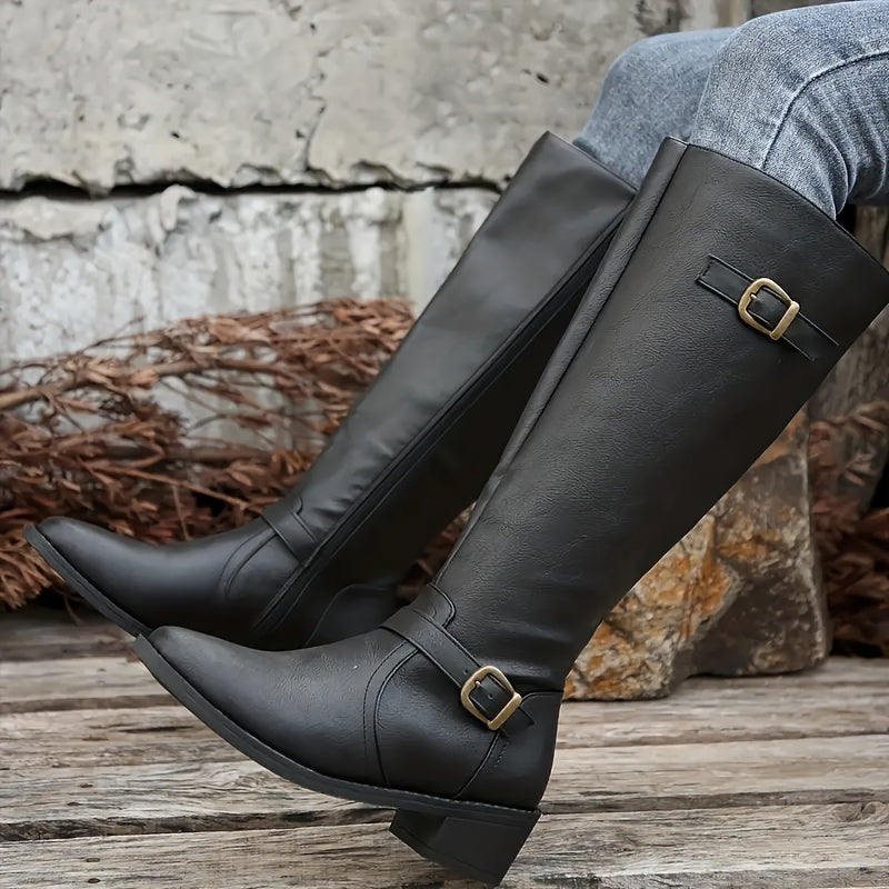 Marguerite Riding Block Heel Knee High Boots - front view