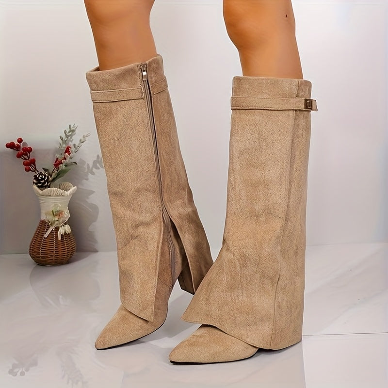 Vivian Block Heel Pointed Toe Knee High Boots - view 2