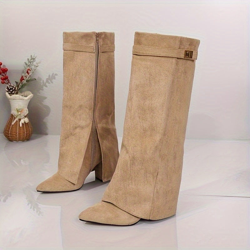 Vivian Block Heel Pointed Toe Knee High Boots - view 4