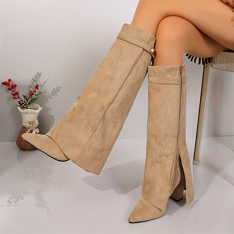 Vivian Block Heel Pointed Toe Knee High Boots - view 6