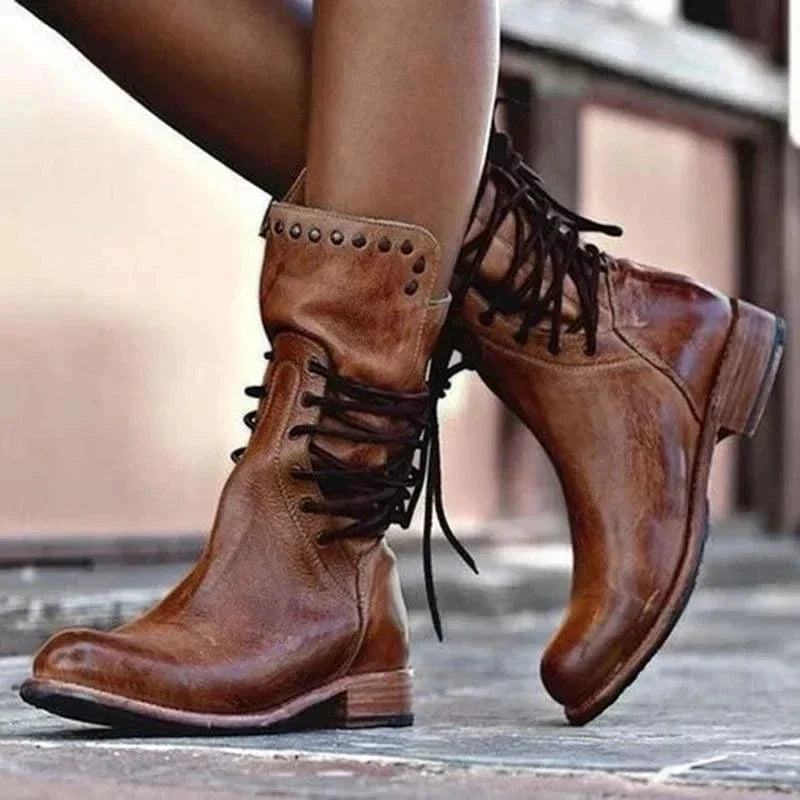 Simone Lace Up Block Heel Ankle Boots - front view