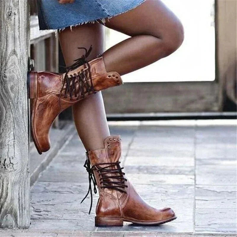 Simone Lace Up Block Heel Ankle Boots - view 5