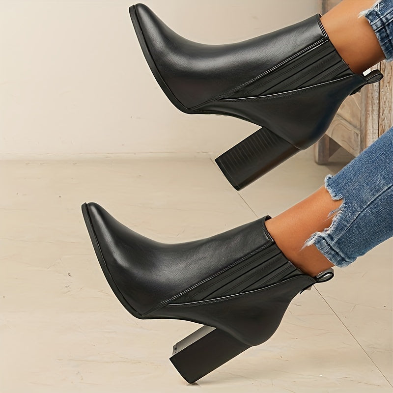 Noelle Square Heel Pointed Toe Ankle Boots - front view