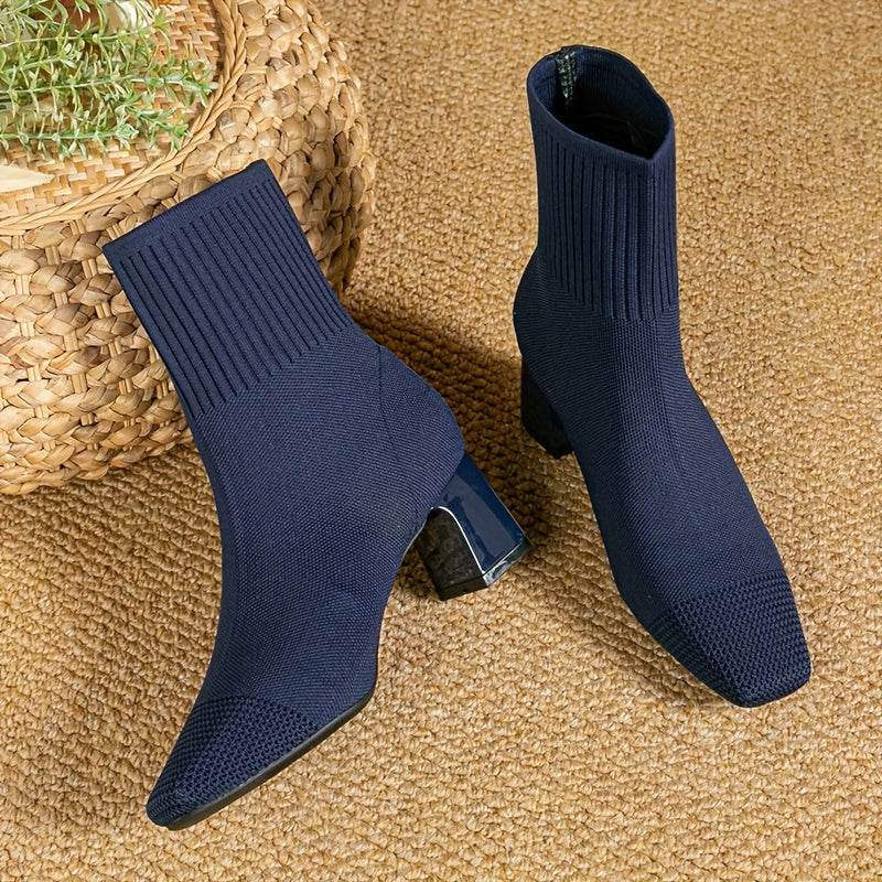 Ruby Block Heel Square Toe Ankle Boots - front view