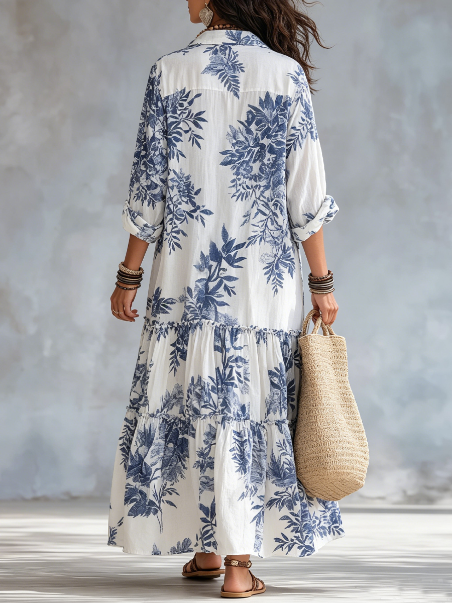 Bohemian Blue Floral Button-down Maxi Dress – view 4
