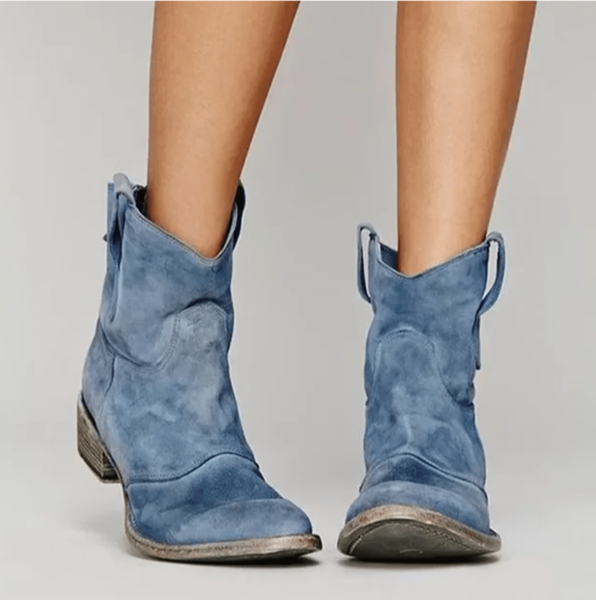 Violet Pull Tab Western Ankle Boots - front view