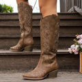 Naomi Block Heel Western Knee High Boots - front view