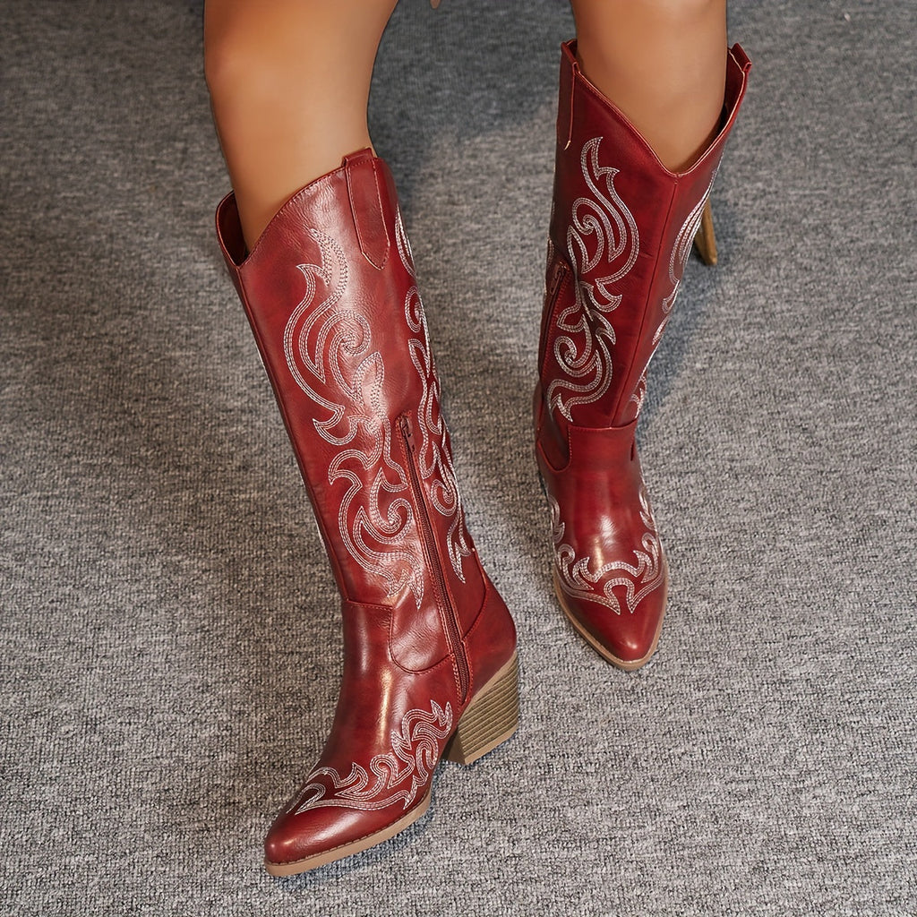 Naomi Block Heel Western Knee High Boots - view 13