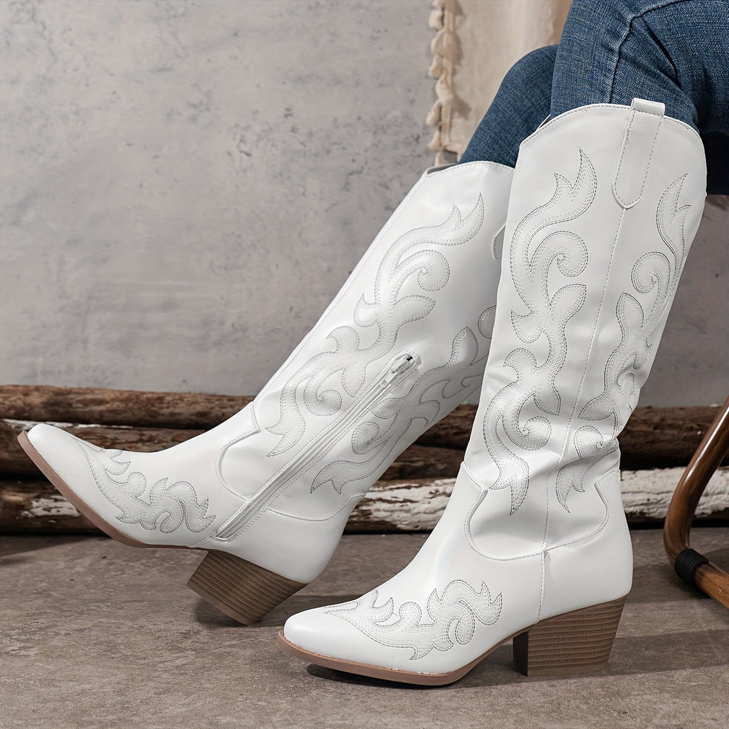 Naomi Block Heel Western Knee High Boots - view 18